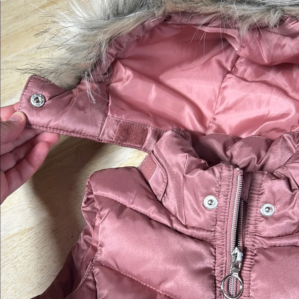 Pink Puffer Vest with Faux Fur Hood - Picture 4 of 8